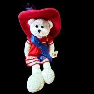 Vtg 22" Chantilly Lane Betsy Patriotic Animated Bear Sings God Bless America
